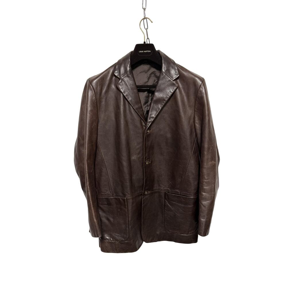Banana Republic Jacket Mens Medium Brown Leather Blazer Coat 3 Button Pockets